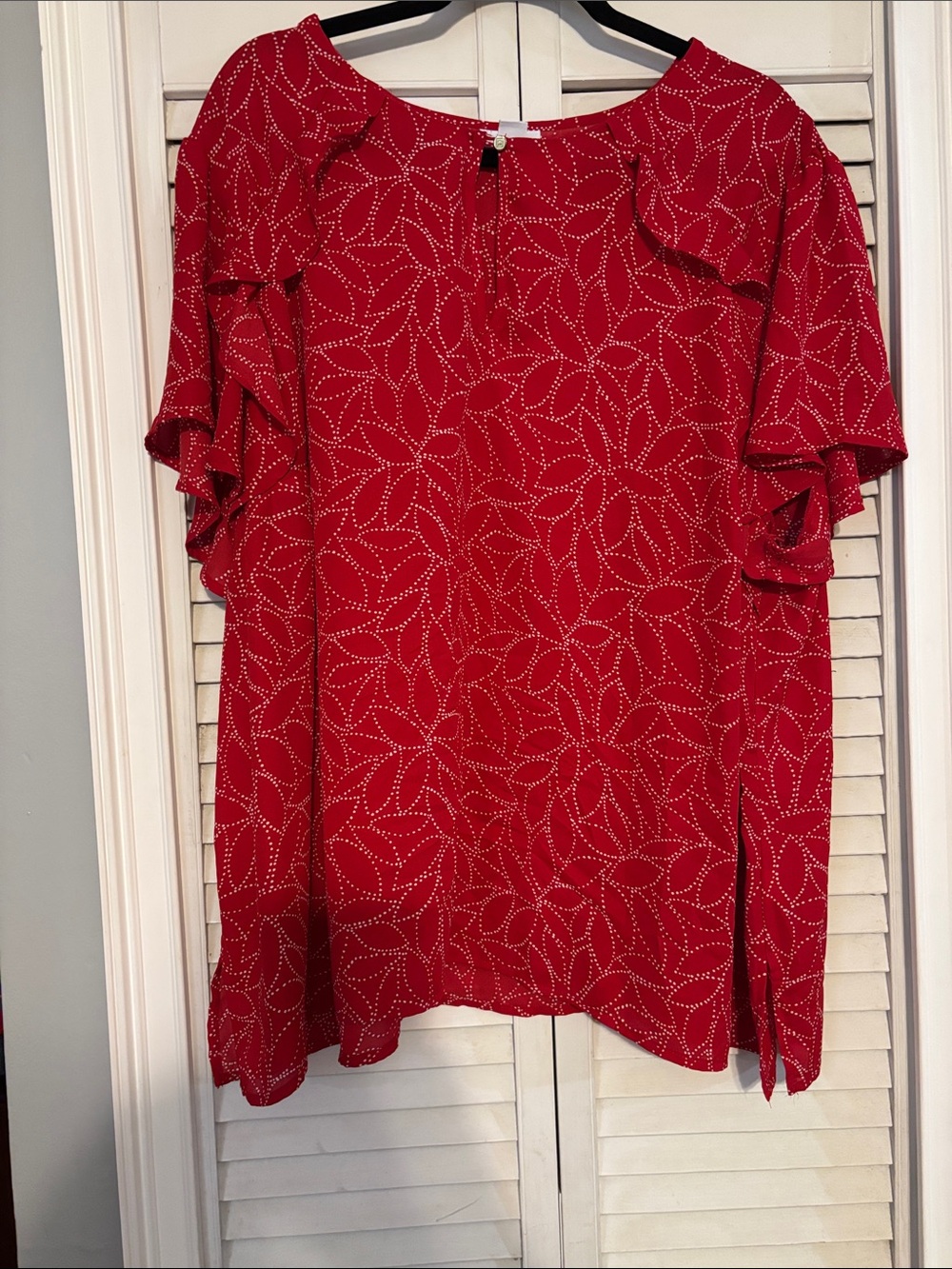 Liz Claiborne Red Dot-Print Flutter Sleeve Blouse